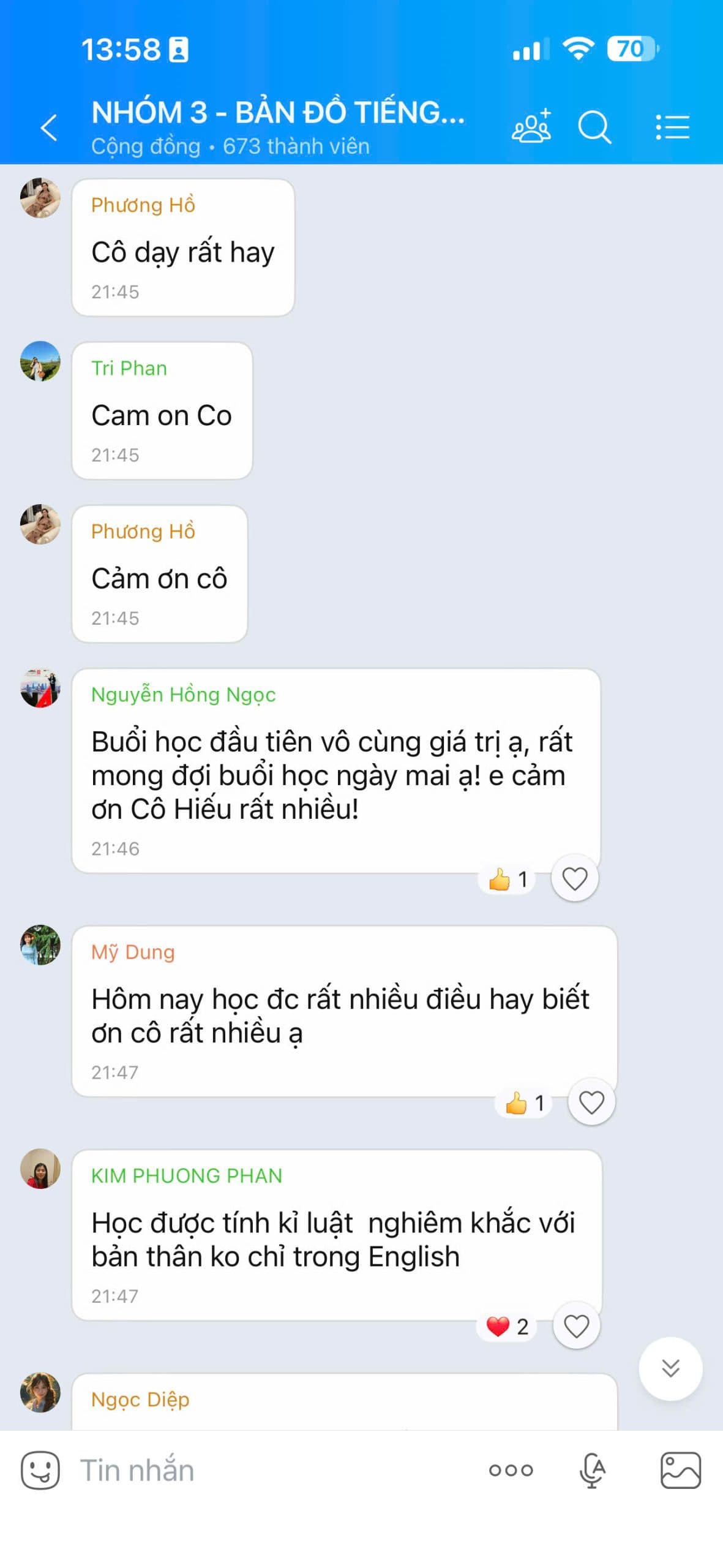 Tin nhắn chia sẻ học viên Bản Đồ Tiếng Anh 22