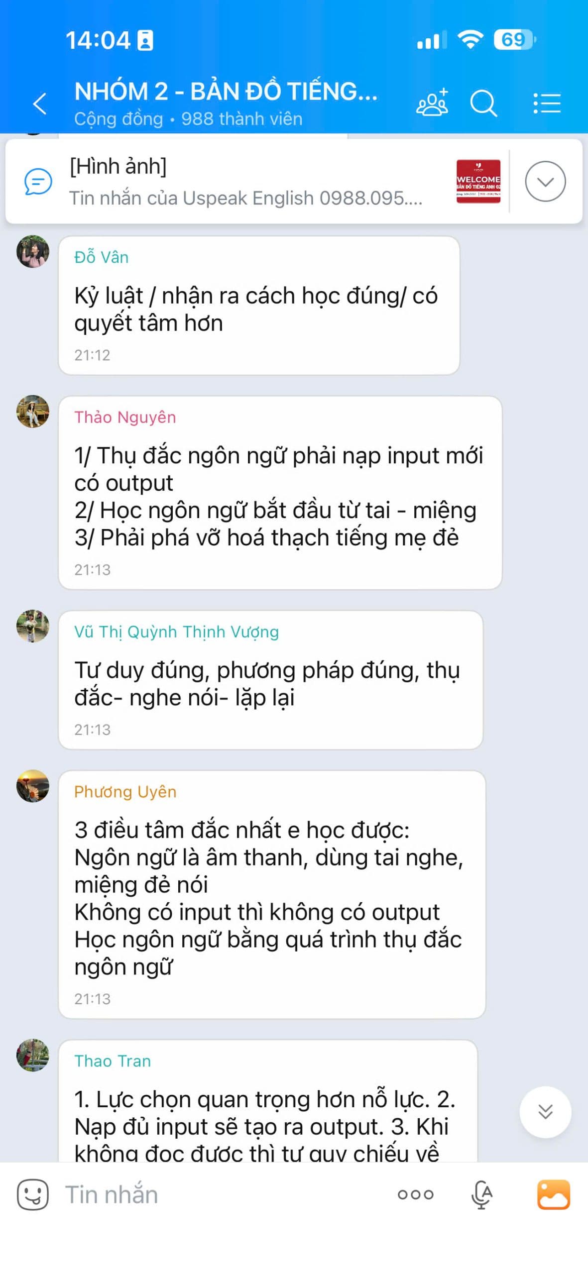 Tin nhắn chia sẻ học viên Bản Đồ Tiếng Anh 15