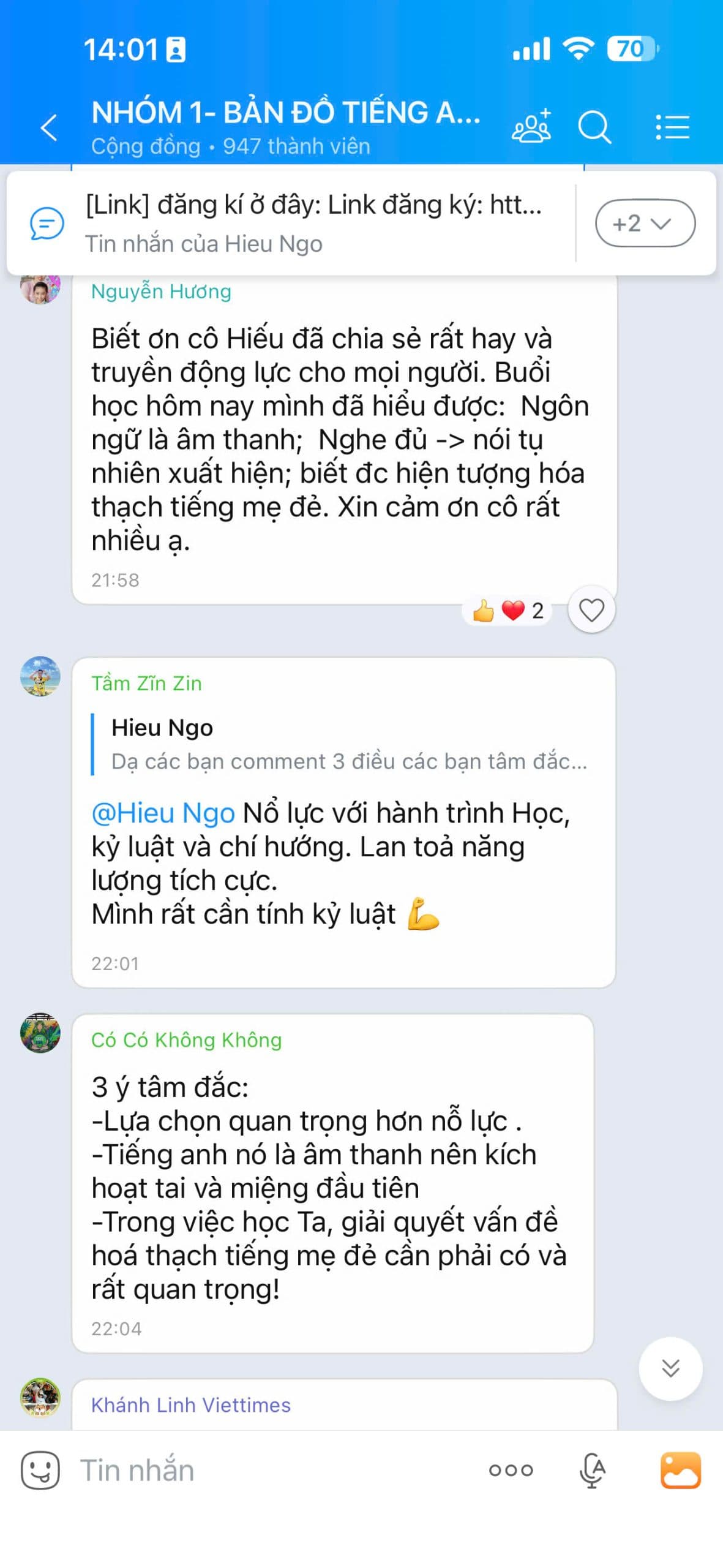 Tin nhắn chia sẻ học viên Bản Đồ Tiếng Anh 14