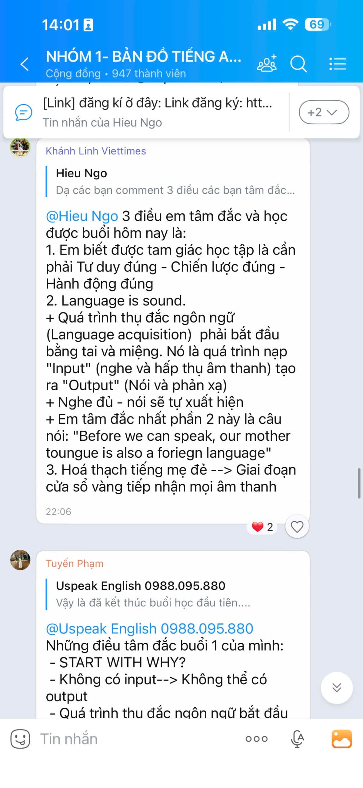 Tin nhắn chia sẻ học viên Bản Đồ Tiếng Anh 13