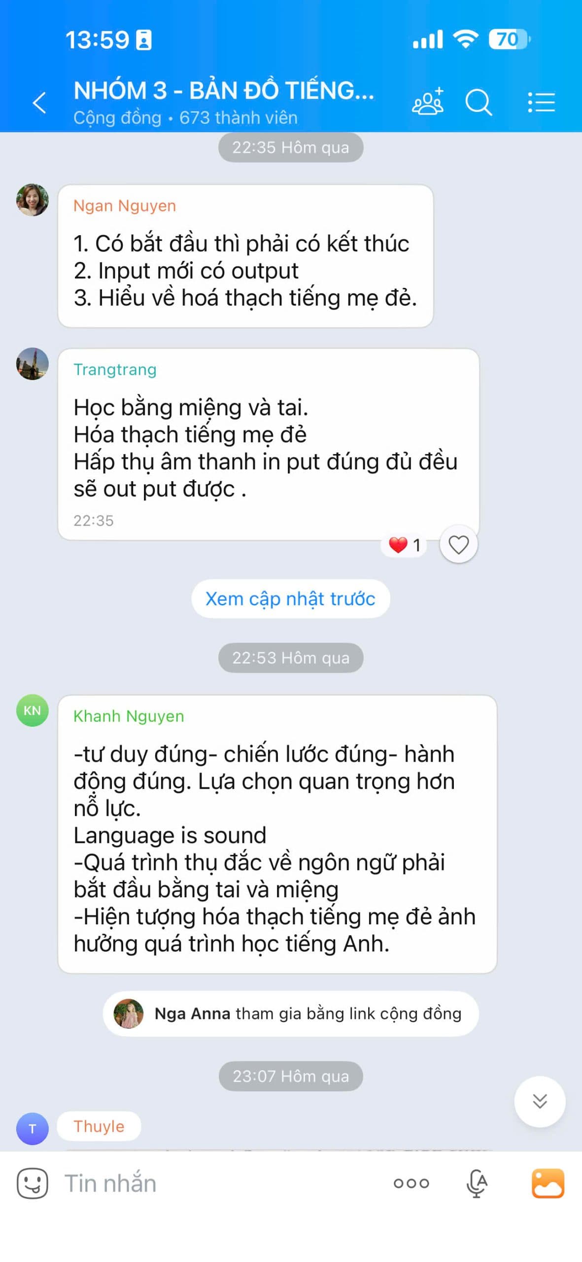 Tin nhắn chia sẻ học viên Bản Đồ Tiếng Anh 11