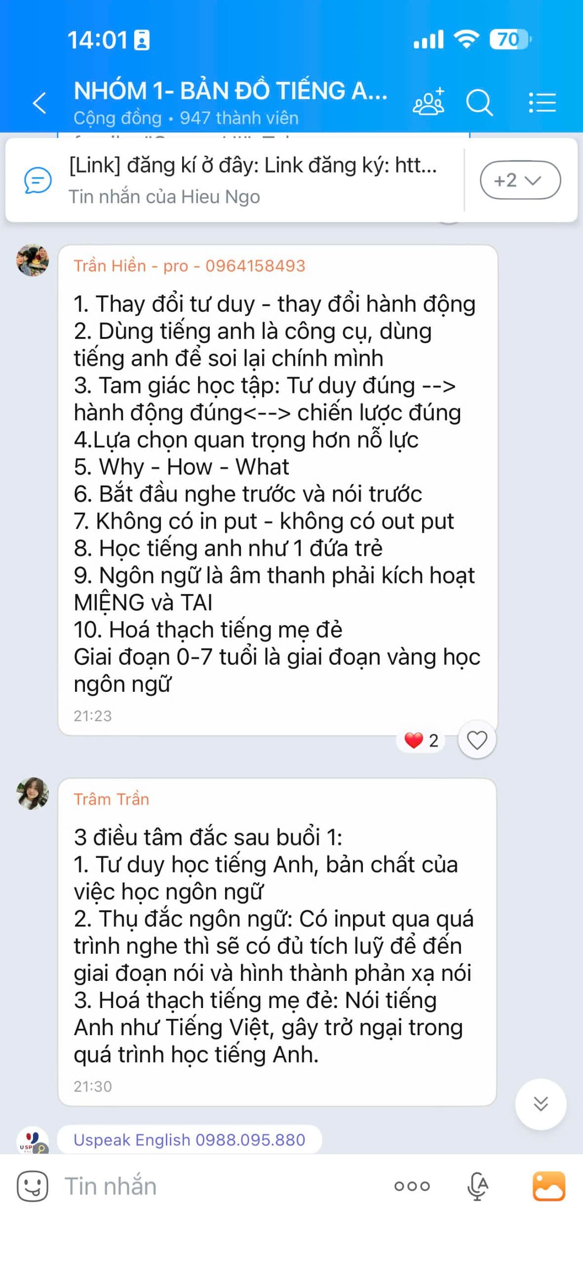 Tin nhắn chia sẻ học viên Bản Đồ Tiếng Anh 10