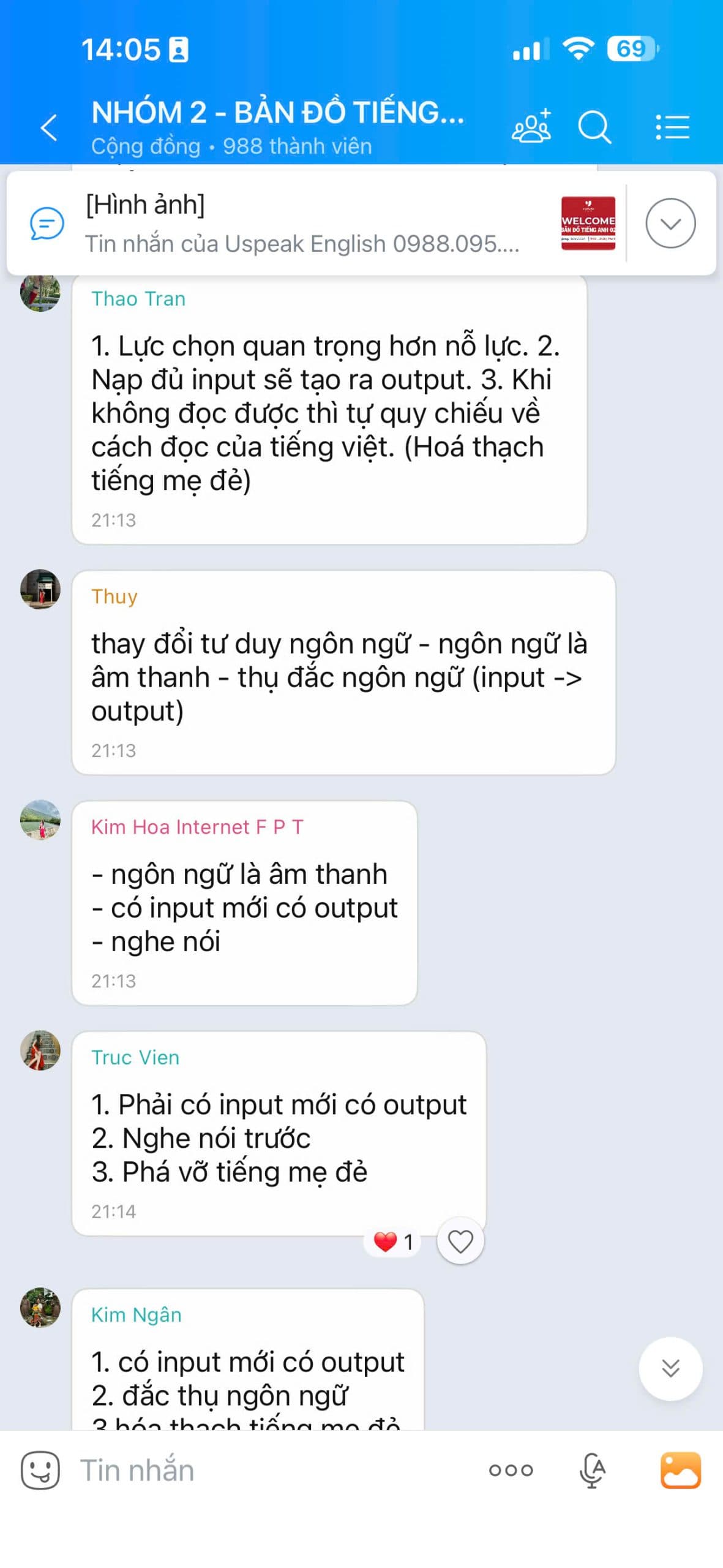 Tin nhắn chia sẻ học viên Bản Đồ Tiếng Anh 6