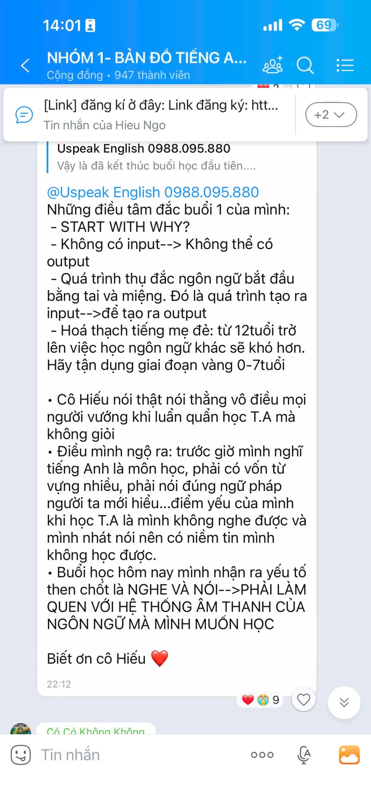 Tin nhắn chia sẻ học viên Bản Đồ Tiếng Anh 4
