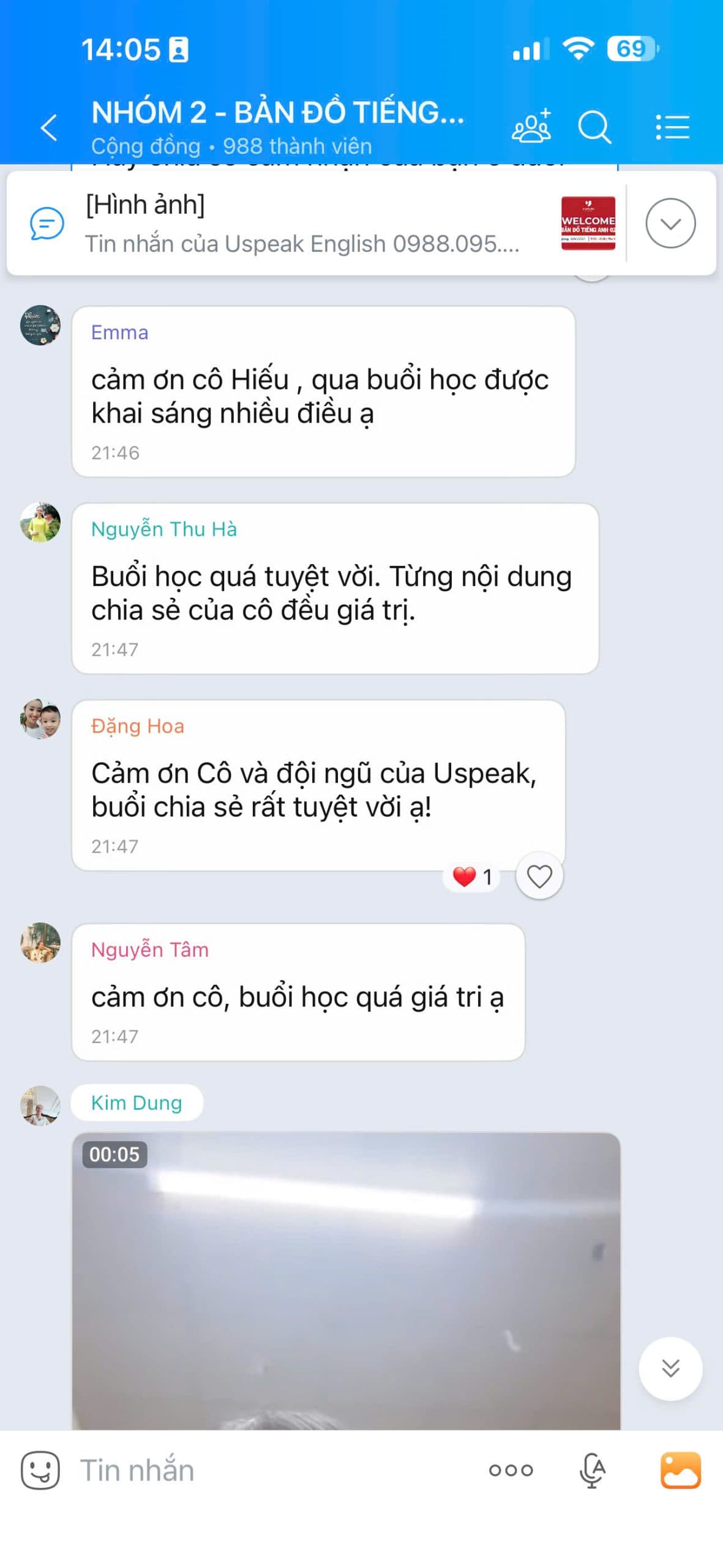 Tin nhắn chia sẻ học viên Bản Đồ Tiếng Anh 1