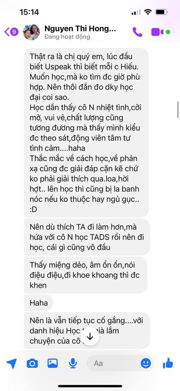 Tin nhắn phản hồi của Học viên