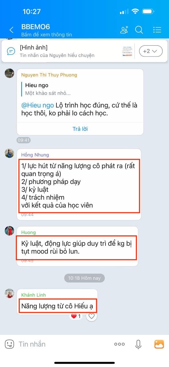 Tin nhắn phản hồi học viên Pro Talk 1