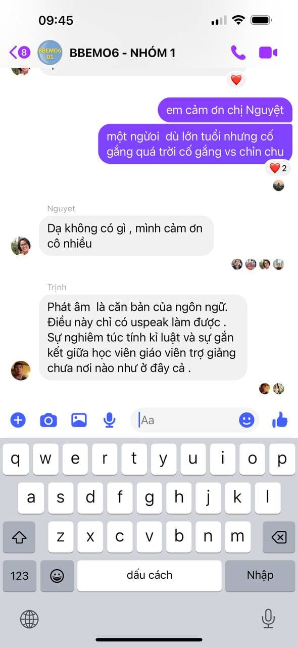 Tin nhắn phản hồi học viên Pro Talk 3
