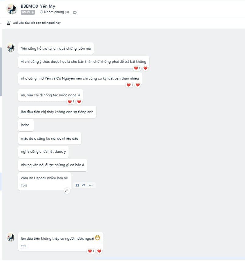 Tin nhắn phản hồi học viên Pro Talk 4
