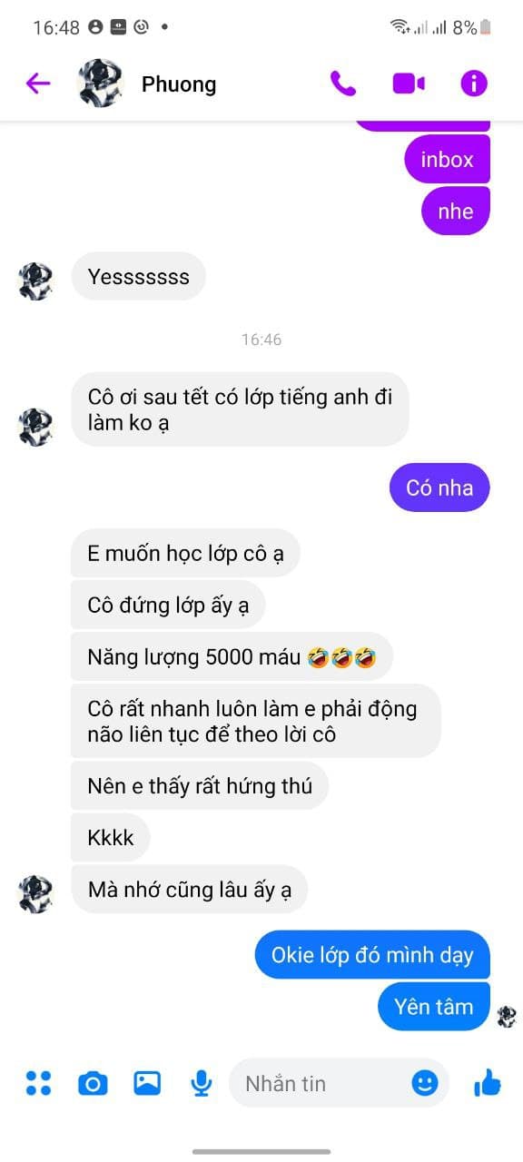 Tin nhắn phản hồi học viên Pro Talk 7