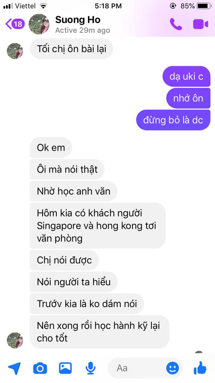 Tin nhắn phản hồi học viên Pro Talk 9
