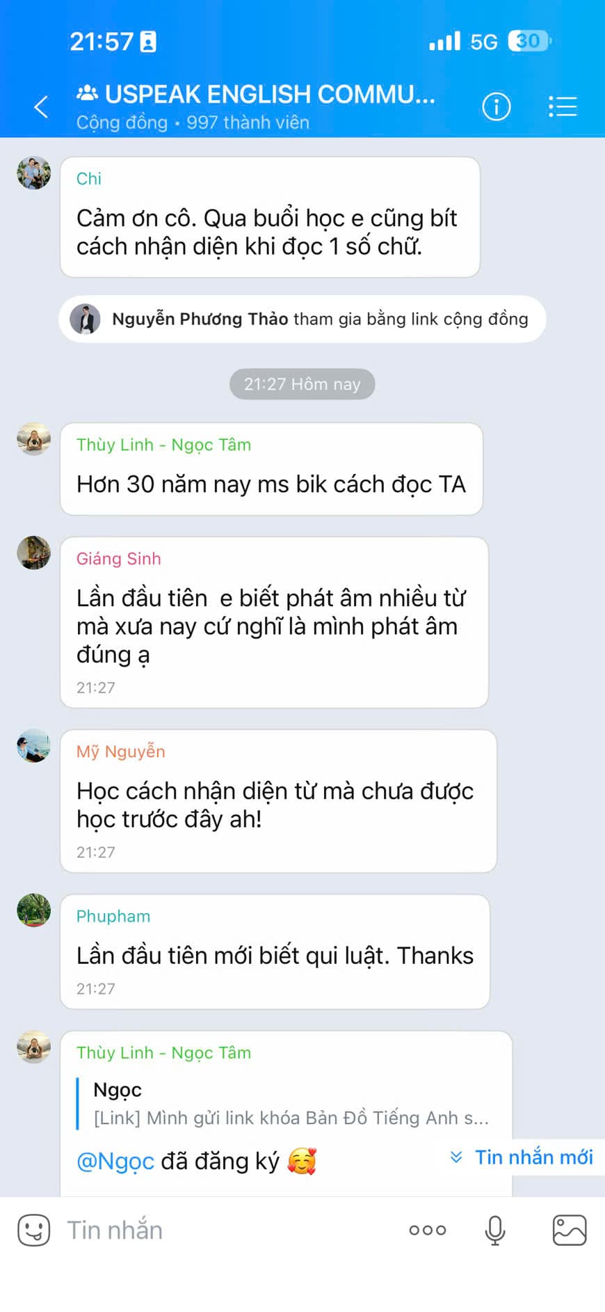 Tin nhắn phản hồi của học viên Uspeak 2