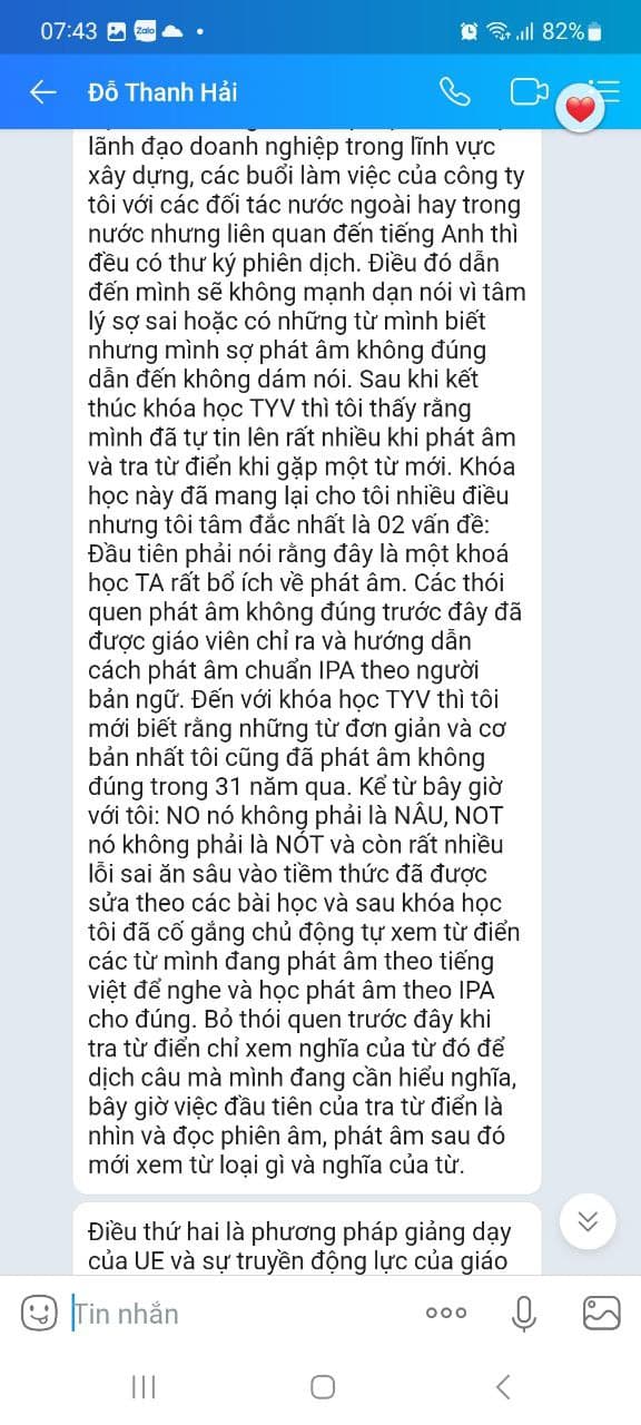 Tin nhắn phản hồi học viên Uspeak 360 6