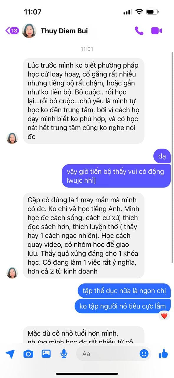 Tin nhắn phản hồi học viên Uspeak 360 3