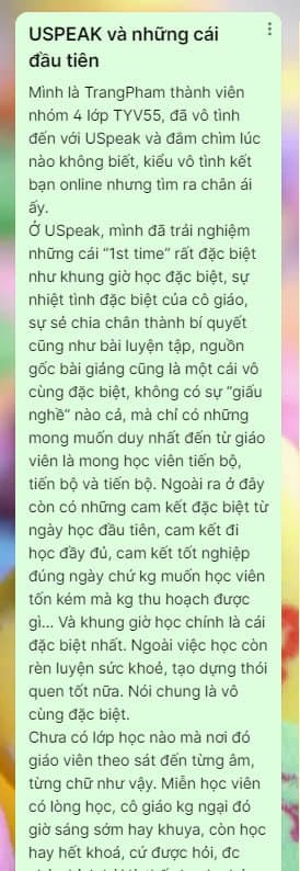 Tin nhắn phản hồi học viên Uspeak 360 2