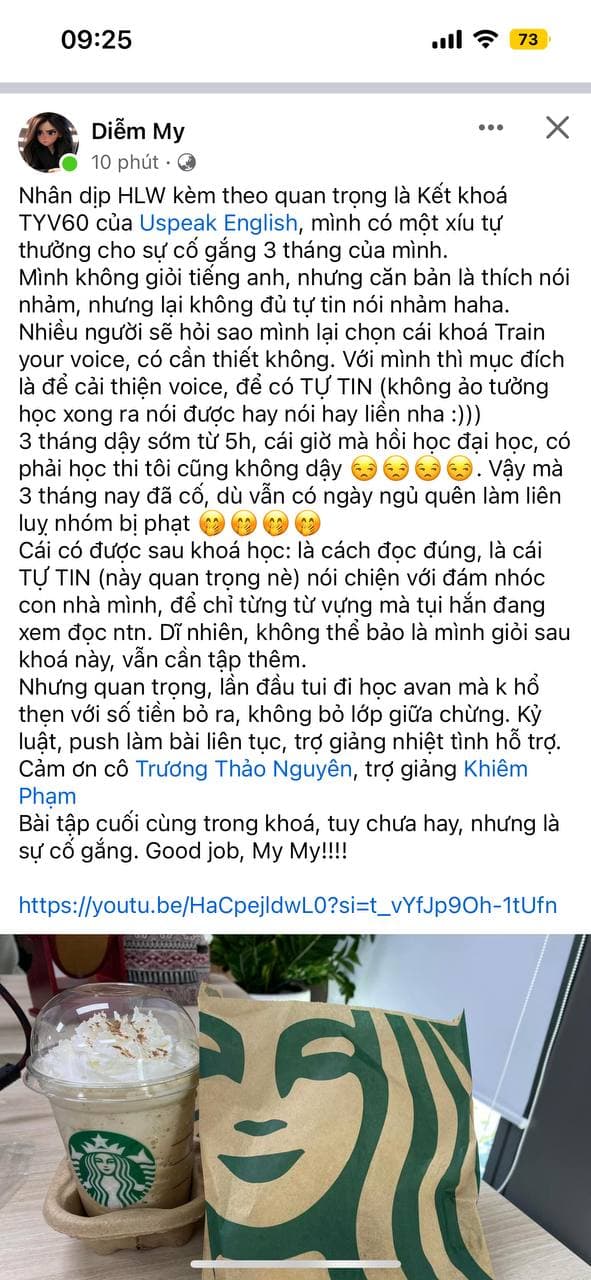 Tin nhắn phản hồi học viên Uspeak 360 10